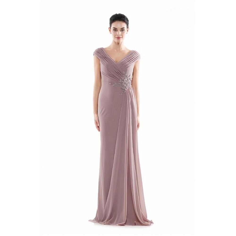 NEW COLORS DRESS embellished waist chiffon gown in mauve